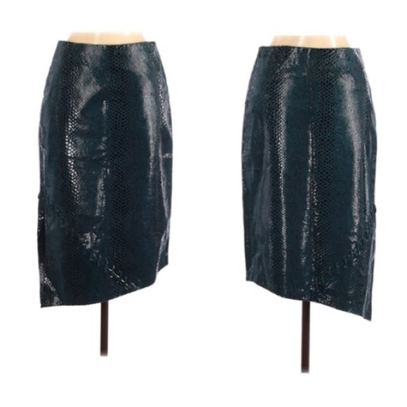 Emma Black Leather Embossed Asymmetrical Skirt